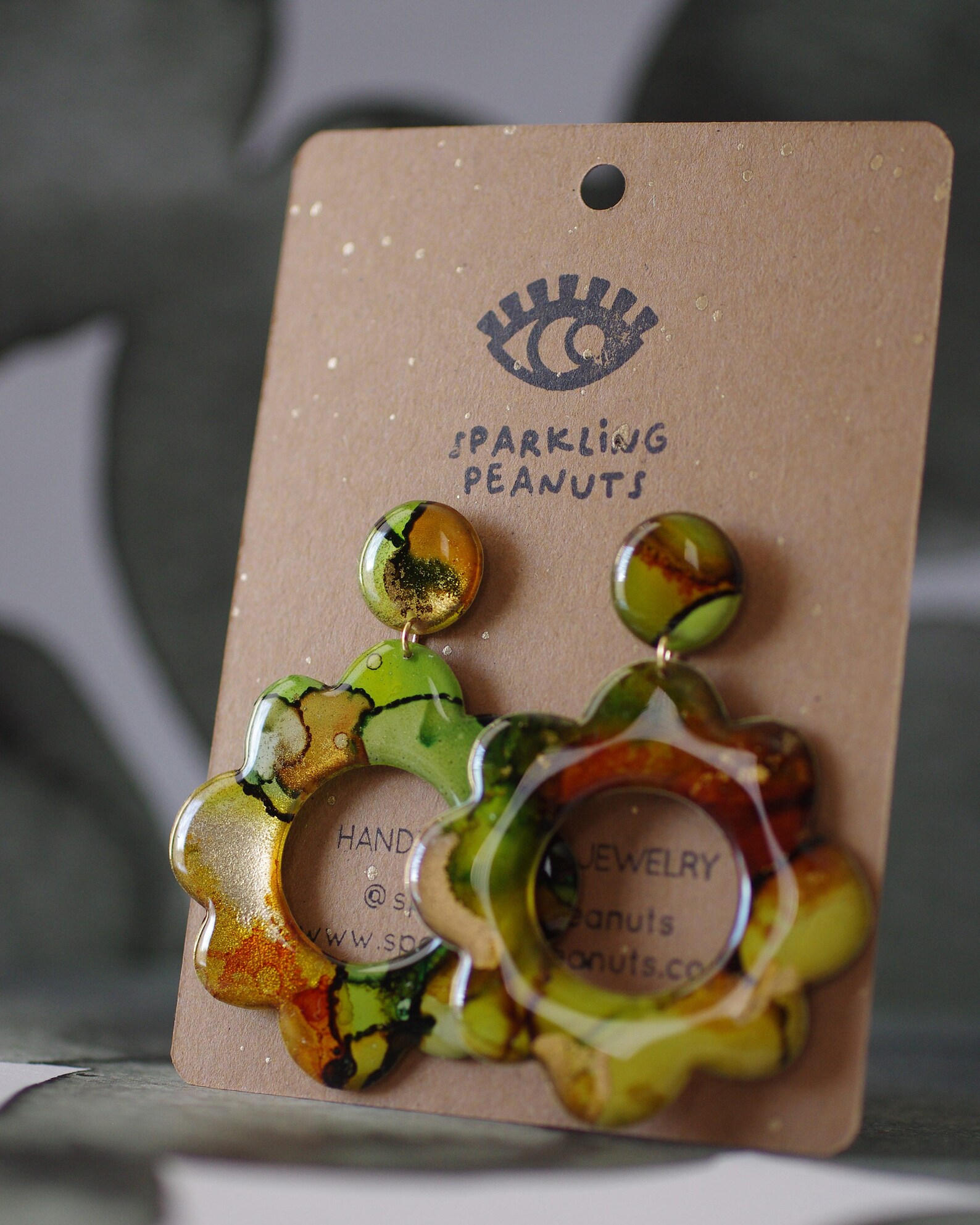 Boucles d’oreilles fleurs vert & orange