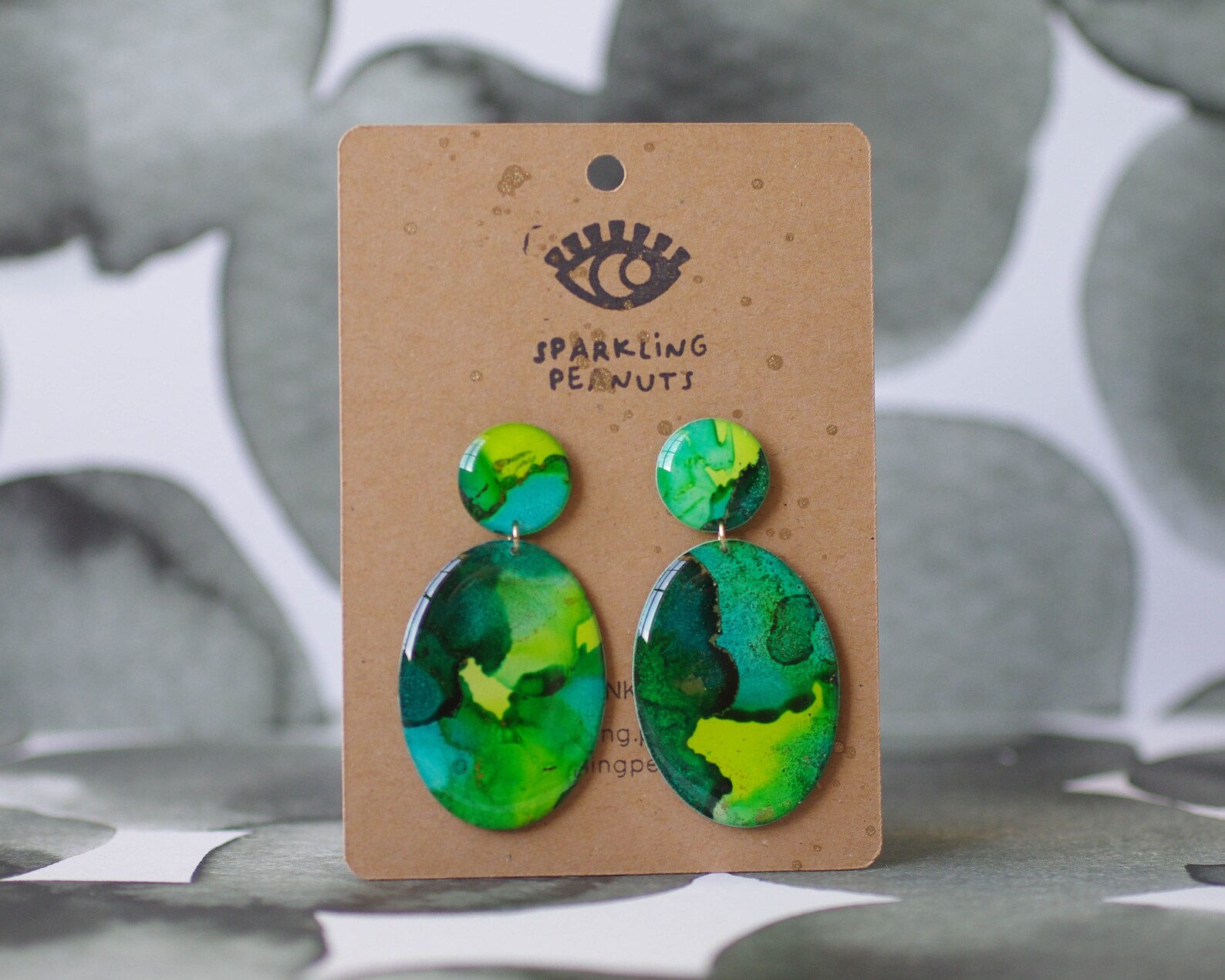 Boucles d’oreilles ovales vert & jaune