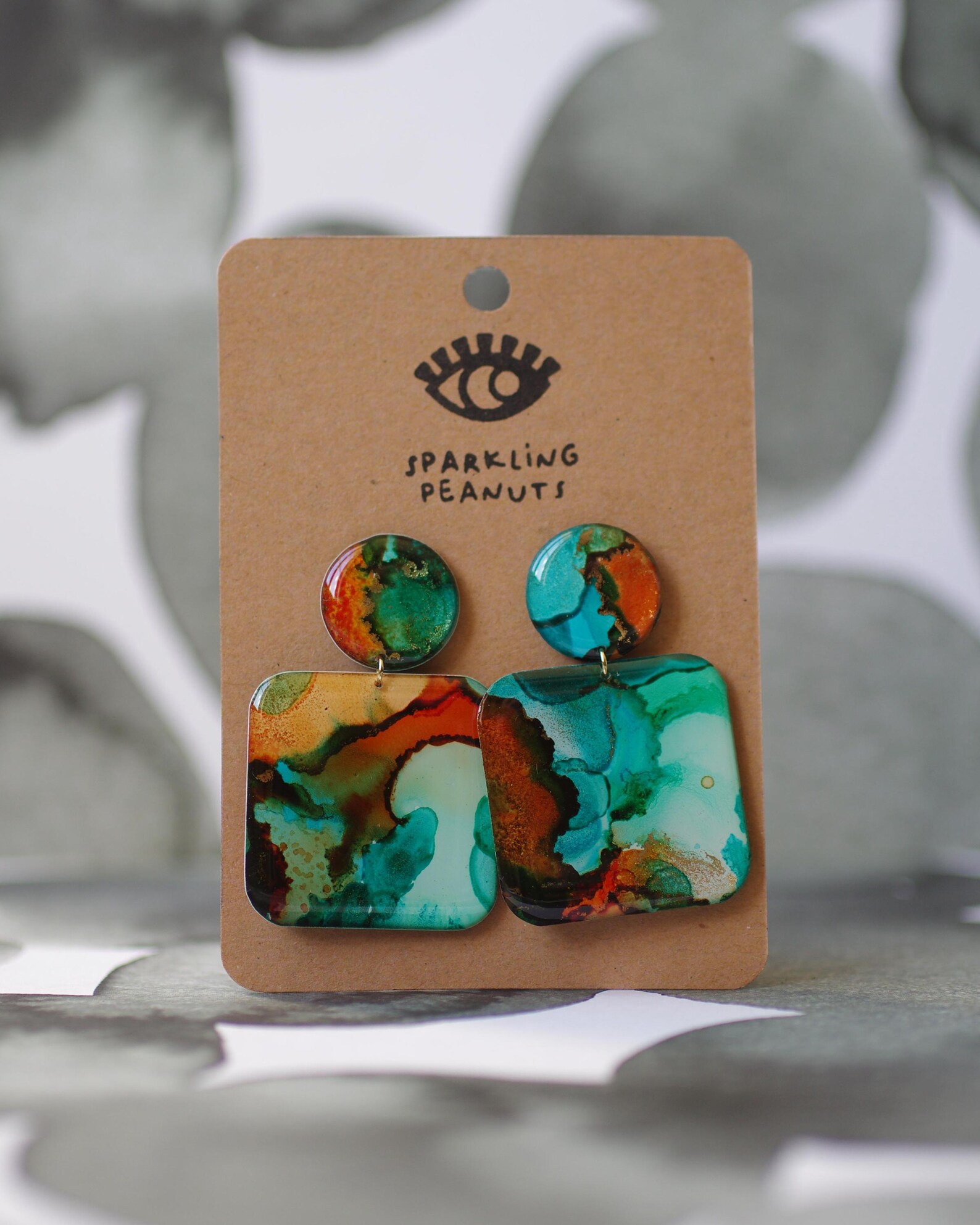 Boucles d’oreilles carrées turquoise & cuivre