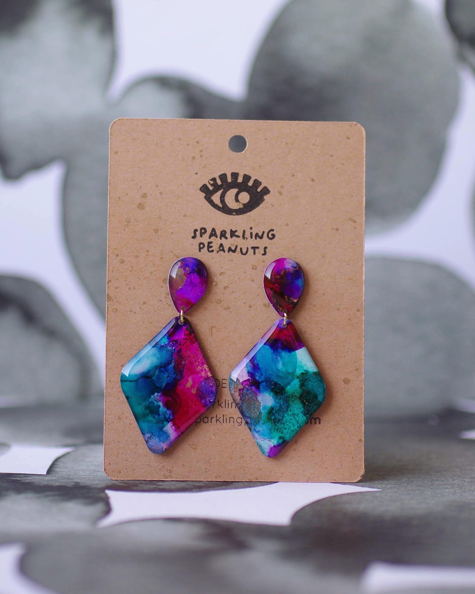 Boucles d’oreilles losanges violet & turquoise