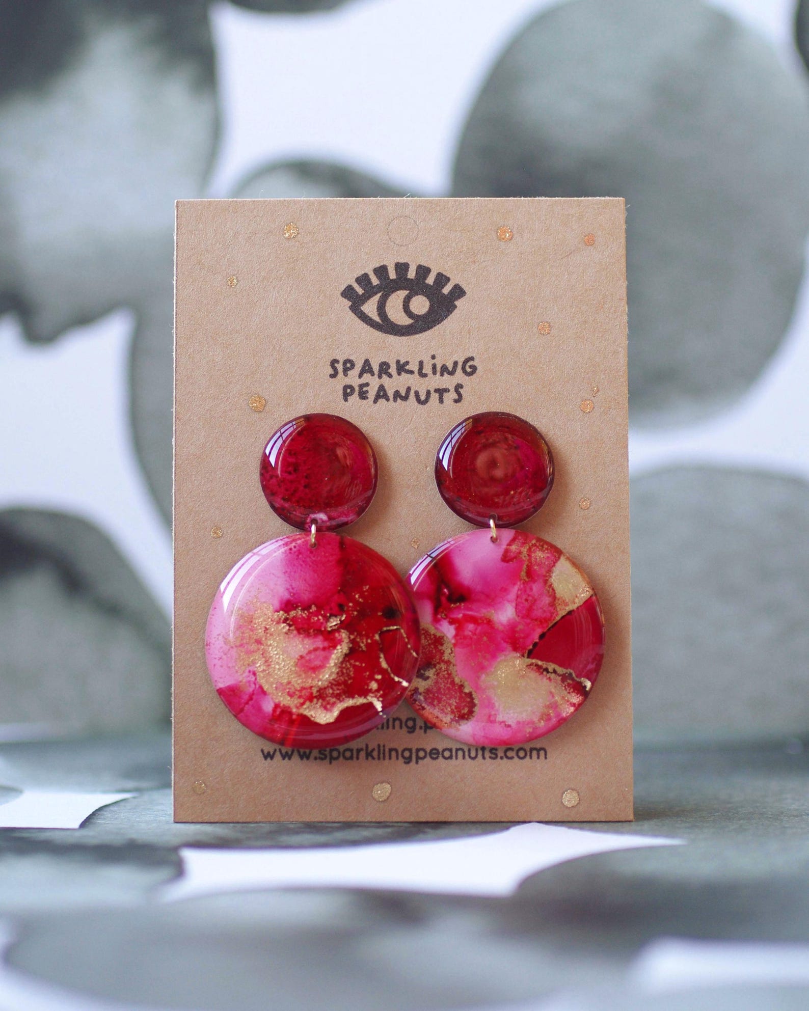 Boucles d’oreilles rondes rouge & rose