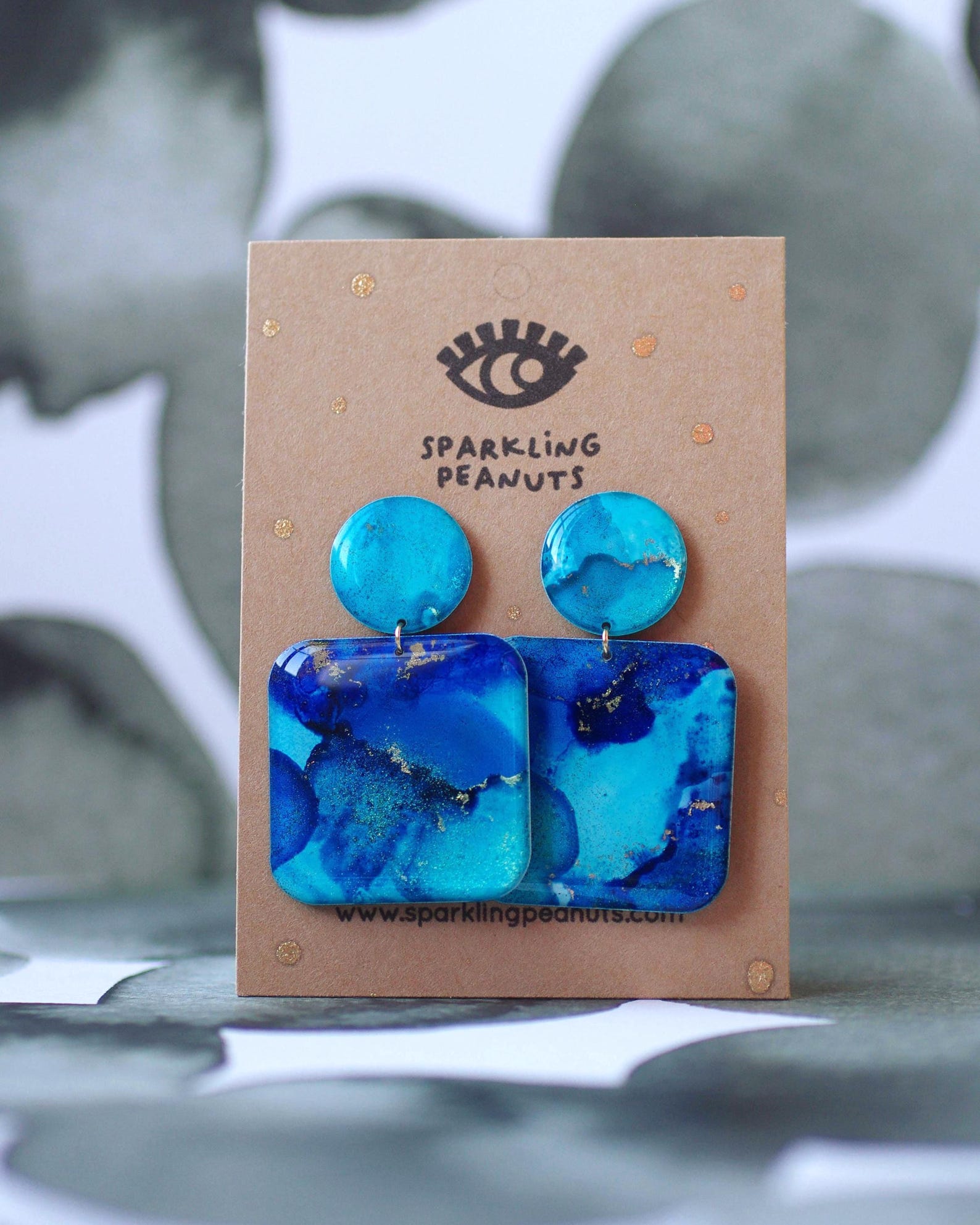 Boucles d’oreilles carrées bleu électrique & turquoise
